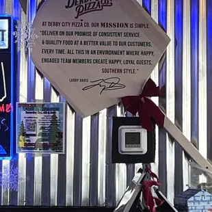 a sign for the restaurant