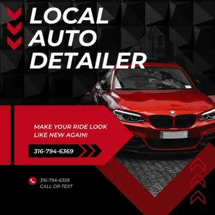 Open 7 days a week‼

316-794-6359
Call or text‼

Book appointment here
https://derbydetailing.setmore.com