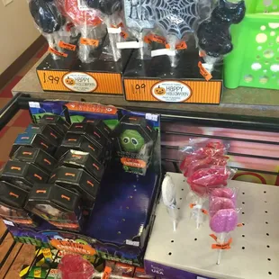 a display of halloween candy