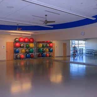 3 group fitness class studios.