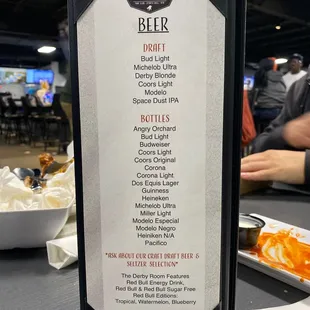 the menu for the derby room