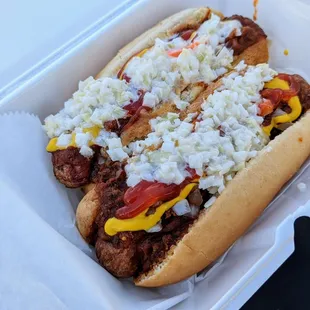 Double-Dawg with all toppings | Instagram: @telephonesmoothie