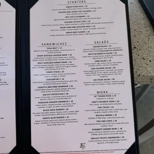 The menu (may change seasonally).