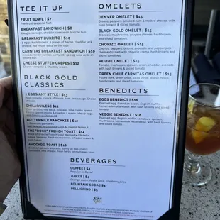 a menu for breakfast at a restaurant