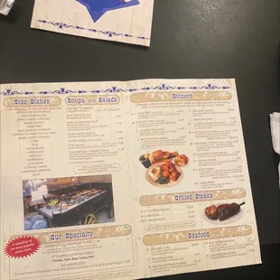 a menu for a restaurant