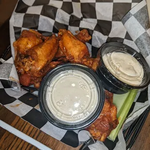 Honey Old Bay wings w blue cheese