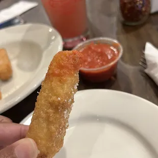 The mozzarella sticks were delicious! The marinara sauce was as well. Yum.