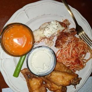 Carryout chicken Parm and wings, yum!