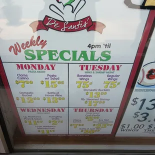 Daily specials posted in the store front.