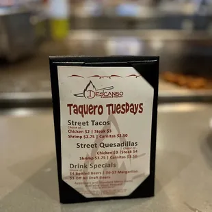 Tacos Tuesday Menu