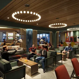 a restaurant with people sitting and eating