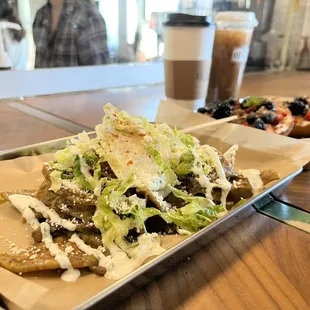 Chilaquiles with Green Chile Sauce and Primavera Bagel