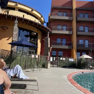 Pool side - lobby is in round building