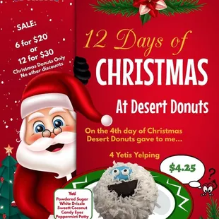 a santa clause holding a plate of desert donuts