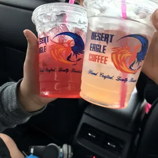 Lemonade. Flavor: peach and strawberry. Size: both small