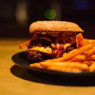 a burger and french fries on a plate