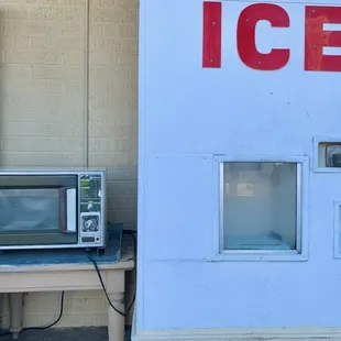 The ice machine charges a quarter for a bucket of ice. The microwave is free, but disgusting and practically useless.