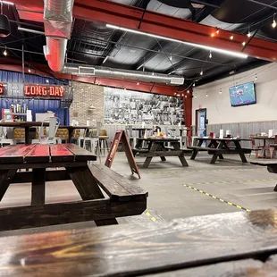 tables and chairs in a restaurant