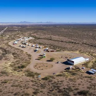 Aerial view of the Desert Oasis RV Park and Campground