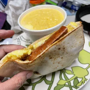 Egg, cheese &amp; link sausage pita