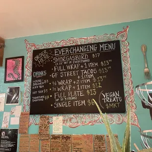 a menu on the wall