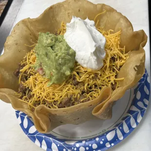 taco salad with guacamole and sour cream
