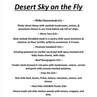 Menu for Friday at Casa Vieja Brewery