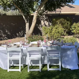 Tea party table and chairs setup rental in Gilbert