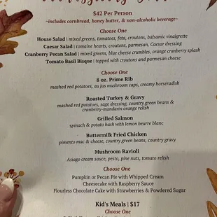 Thanksgiving menu