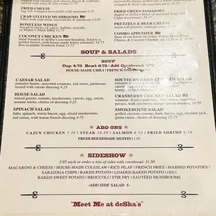 the menu of the delha's