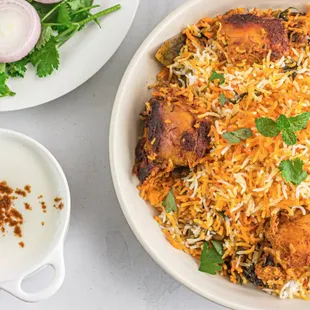 a bowl of chicken birya