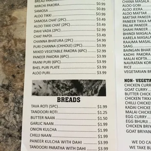 the menu for the restaurant