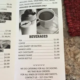 a menu for a coffee shop