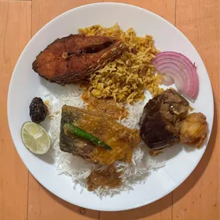 10. Bhuna Khichuri with Elish &amp; 9. Shorshe Elish plate