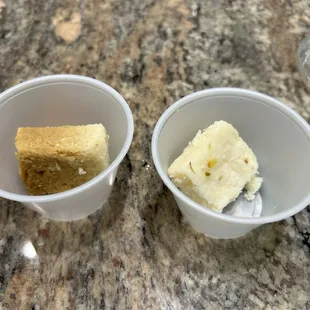 Tiny portion ($2.39 each) of below average milk cake and kalakand.