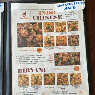 Menu: Indo-Chinese and Biryani
