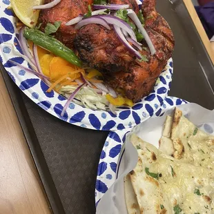 garlic naan and Tandoori Chicken