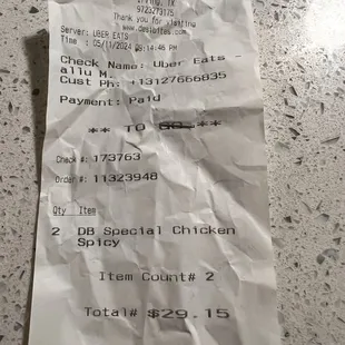 Bill for proof of purchase