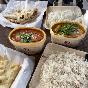 Butter Chicken and Chicken Cashew Curry with Butter Naan