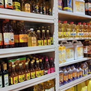 shelves of various types of oils