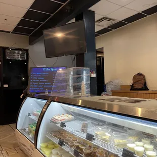 a display of pastries in a bakery