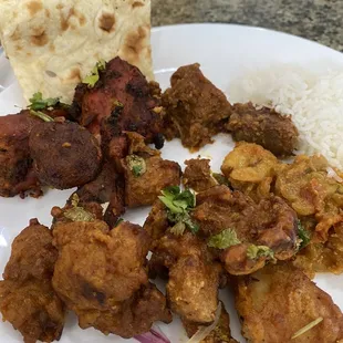 Tandoori Chicken, chili chicken, Shrimp Masala