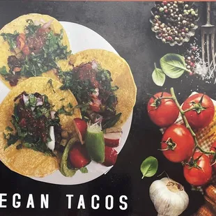 Vegan Tacos made with in house vegan meat.