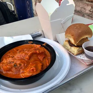 Chicken Tikka Curry, and Vada Pav slider with Tamarind dipping sauce