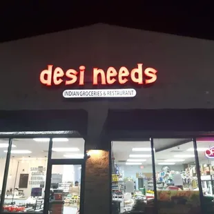 a storefront at night