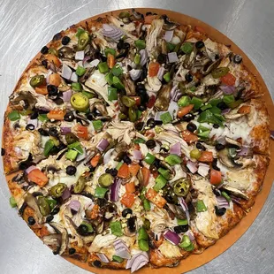 a pizza with various toppings