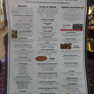 Menu as of September 2022