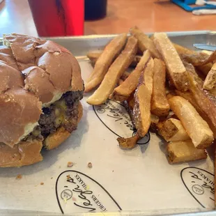 Hamburger with cheese &amp; bbq sauce. Very juicy.