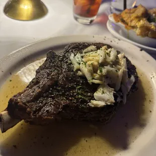 Cowboy steak, crawfish potatoes