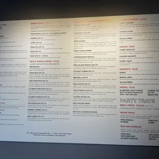 Menu as of January 2025.